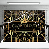 Aperturee - Golden Lines Bulbs Black Graduation Party Backdrop